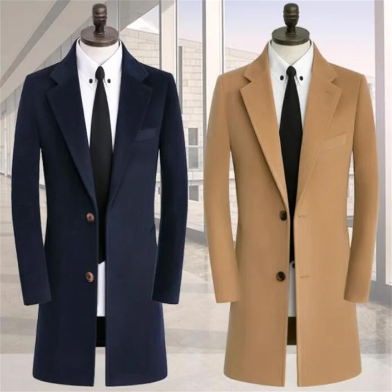 

Korean Medium Length Woolen Coats Men'S Single Breasted Business Suit Collar Chaquetas Hombre Invierno Cappotto Di Lana