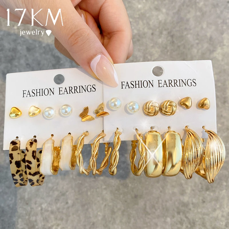 

17KM 12/24 шт. витые серьги-подвески с жемчугом серьги-бабочки для женщин геометрические леопардовые серьги в форме сердца