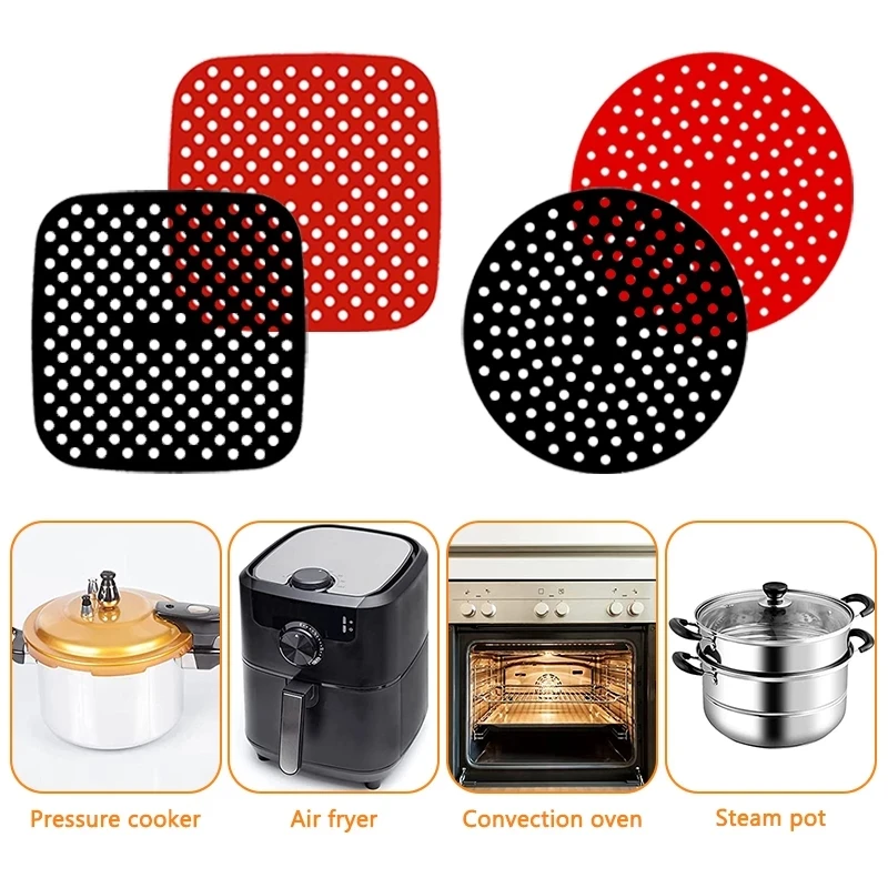 Reusable Silicone Air Fryer Liner Mat Non-Stick Steamer Pad Baking Inner Cooking for Kitchen Accessories Round Square |