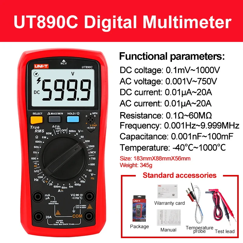 

UNI-T UT890C/UT890D+ цифровой мультиметр