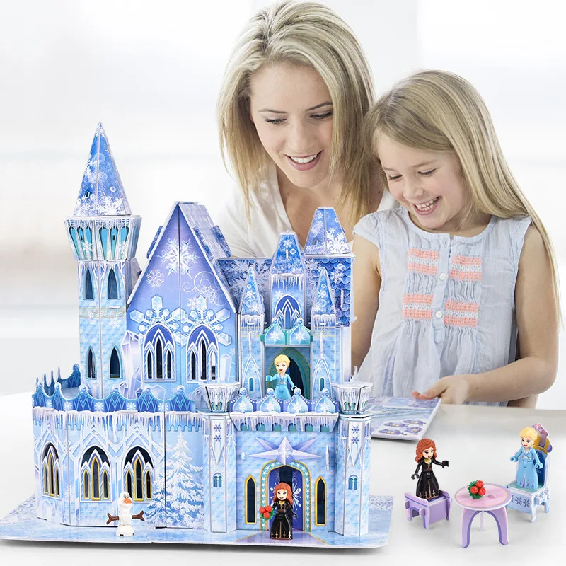 

Kawaii Disney замороженные 3d картонные модели пазлов Детские Мультяшные головоломки Замороженные 2 Замок Эльзы Анны строительные игрушки