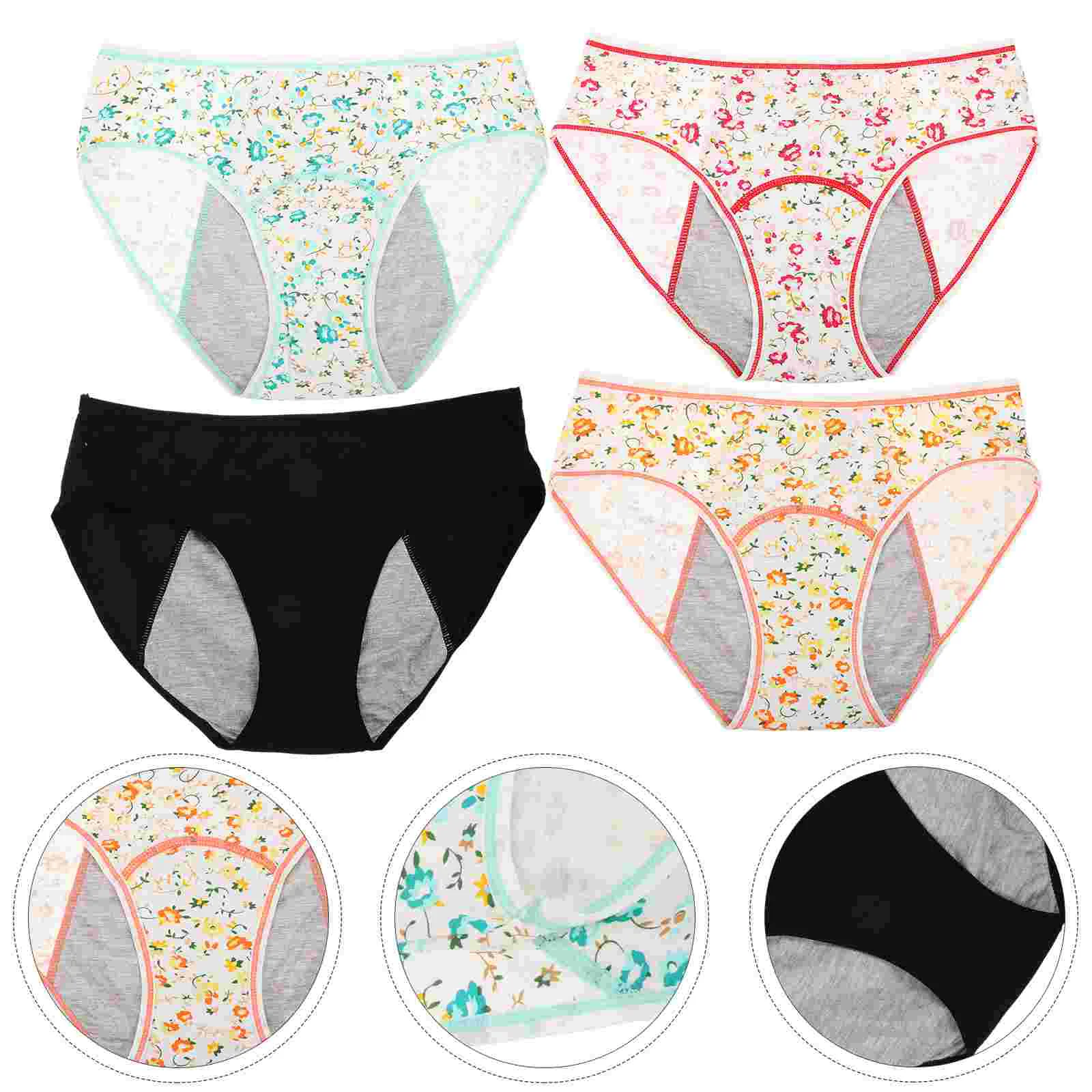 

4 Pcs Menstrual Period Cotton Womens Lingeries Leak-proof Breathable