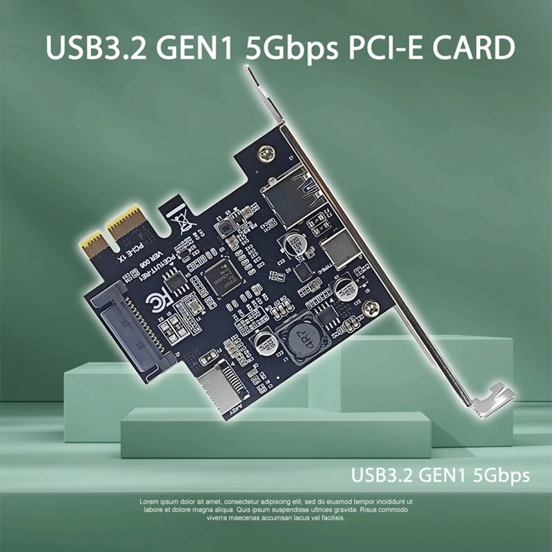 Фото Новый! !PCI-E 1X к USB3.2 GEN1 USB-A+Type-C+TYPE-E Передняя карта адаптера Pcie к Type-C Type-E USB3.2 Карта расширения 5 Гбит/с №3