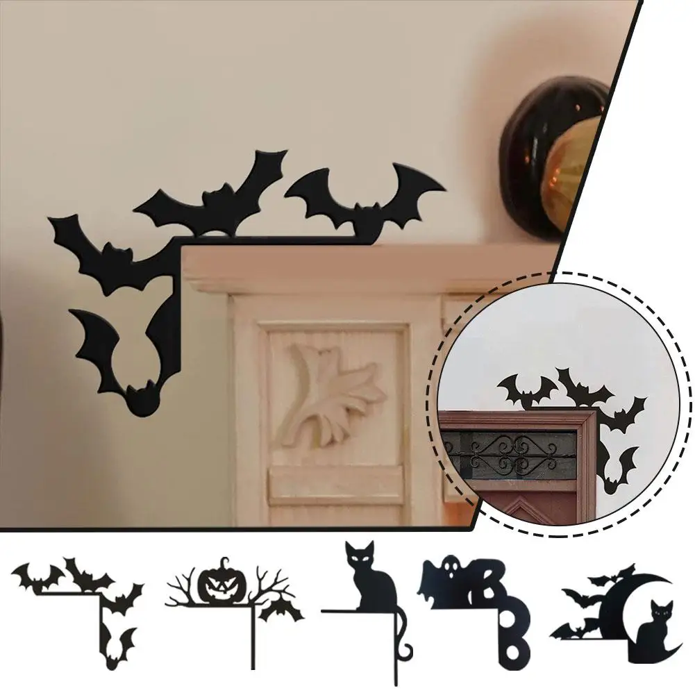 Дверной уголок для Хэллоуина декоративный деревянный черный тыквенный паук