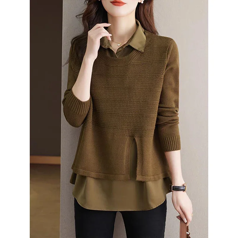 Женская одежда искусственные однотонные вязаные свитера из двух предметов