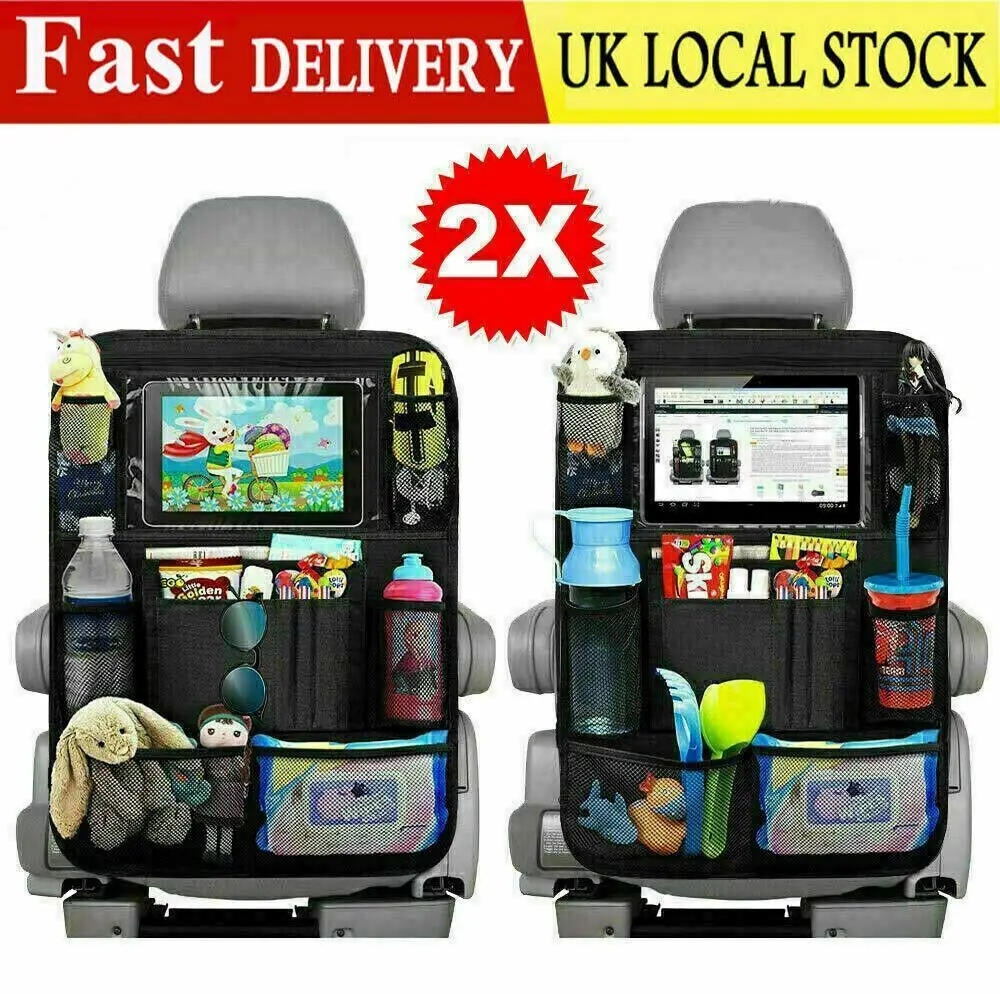 

2PCS Car Back Seat Organiser ipad Tablet Holder Storage Kick Mats Kids Toys Bag