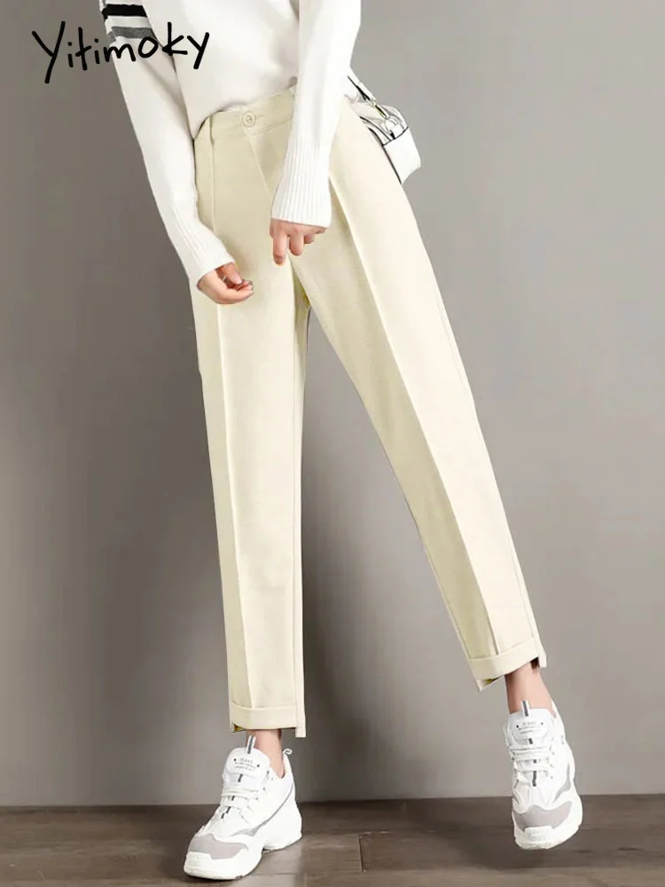 

Woolen Pants Women Fall Winter 2023 New Thicken Warm Pencil Pants High Waist Loose Trousers Capris Soft Good Fabric