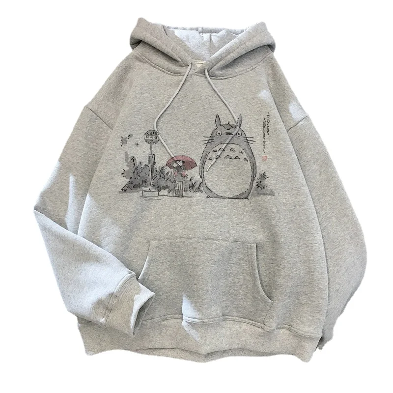 

XS-3XL Japanese Anime Cartoon Totoro Hoodie Women Kawaii Hoodeis Miyazaki Hayao Studio GhibliHarajuku Men Grey Sweatshirts