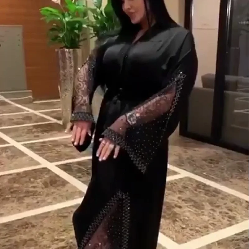 Musulman Pakistan Muslim Women Maxi Chiffon Dress Dubai Abaya Robe Femme Islam Kaftan Batwing Sleeve Diamond Print African Dress