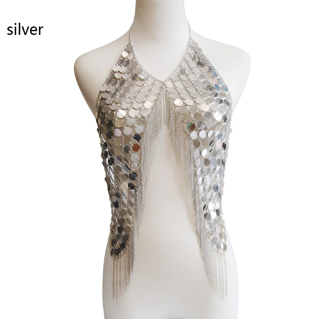 Металлический кроп-топ с золотыми блестками ювелирные изделия для тела цепочка