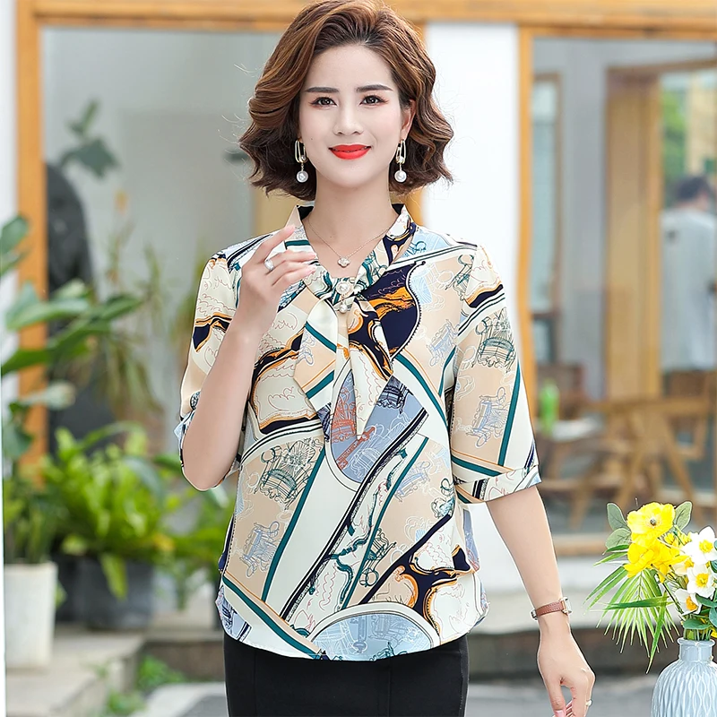 

Women Casual Fashion Floral Printed Chiffon Shirt Summer 2022 New Polo-Neck Half Sleeve Loose Pullovers Blouse Women's Clothing