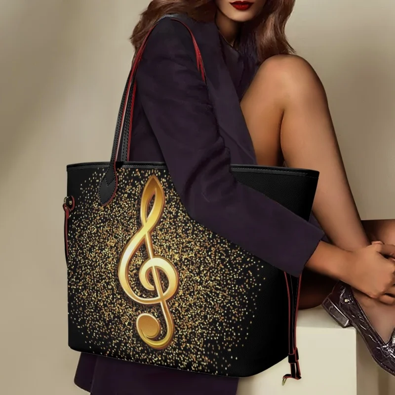 

Женская прочная сумка twoheart sgirl с золотым рисунком музыкальных нот, Портативная сумка на плечо из искусственной кожи, повседневная женская сумка с верхними ручками