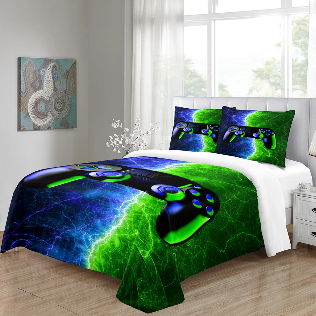 

Single Queen Size Cool Gamer Gamepad Print Bedding Sets With Pillowcase For Kids Boy Design Bedclothes Game Handle Duvet Cover