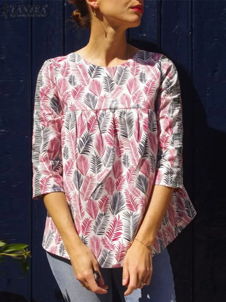 

2023 ZANZEA Fashion Half Sleeve Blouse Summer Woman Leaves Printed Tunic Tops Female Holiday Loose Shirt Casual O Neck Chemise