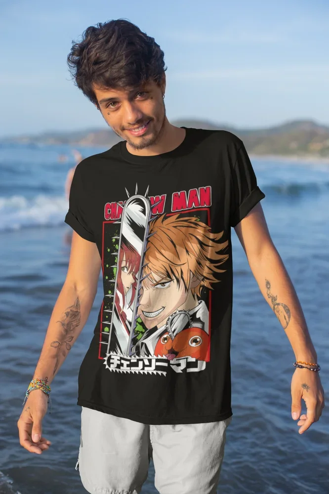 Футболка Denji с принтом аниме темная бензопила Мужская Makima Power унисекс Мягкая