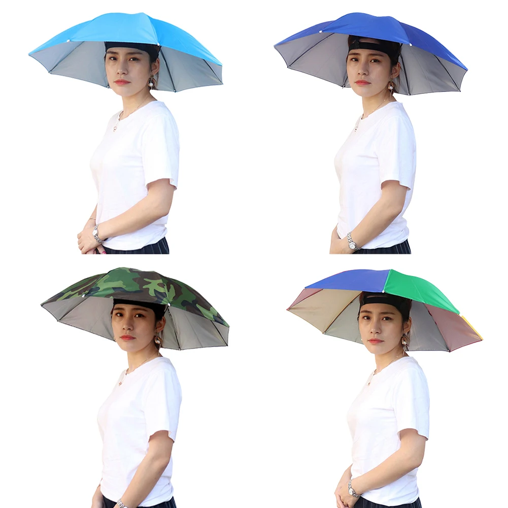 Outdoor Head Umbrella Hat Anti-Rain Anti-Sun Headwear Sun CAP Foldable Fishing Golf Cycling Hiking Camping Shade Umbrella Hat