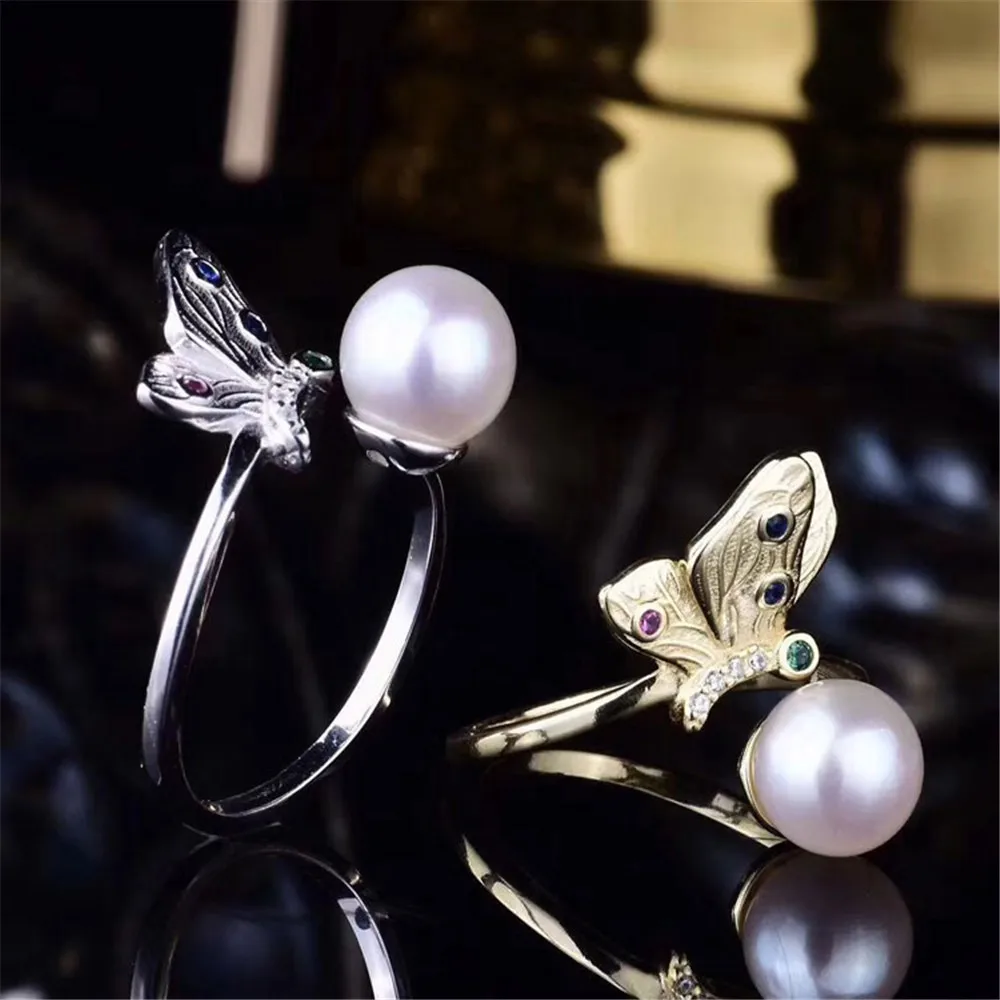 

Classic Pearl Ring Settings Resizable Accessories 925 Silver Half Hole Bead Inlay For Women DIY Handmade Ring Making No Pearl