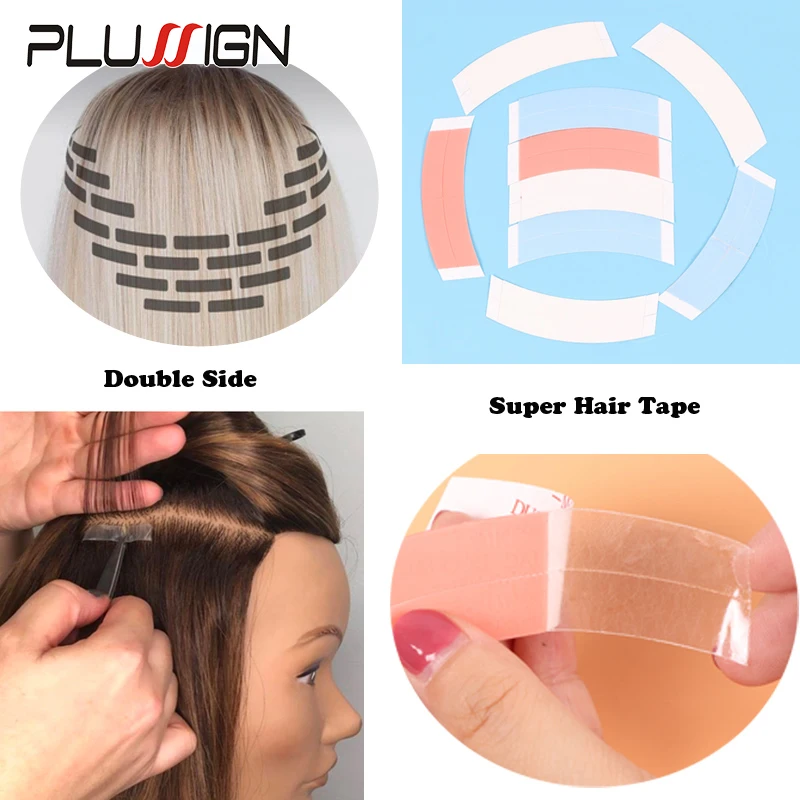 Plussign No Shine Hair Extension Tape With Cutting Line Waterproof Adhesive Double-Side Tape Easy To Use For Wig Adhesive