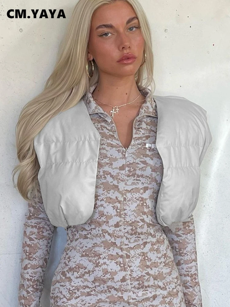 

Элегантная уличная одежда CM.YAYA, женские открытые парки без рукавов, жилет, теплая куртка для зимы и осени, Y2k, верхняя одежда