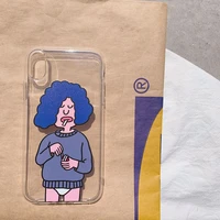 ins blue curls boy phone case cartoon decor tansparent tpu phone case for iphone 13 12 11 pro x xr xs max protection case