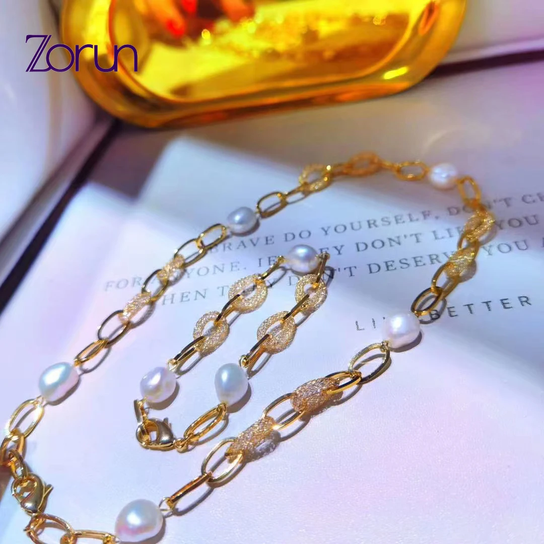 

Zorun Real Natural Freshwater Pearl Sets Fine Jewelry 9-10MM with Gold/Sliver Color Clasp for Women New Design Good Sale