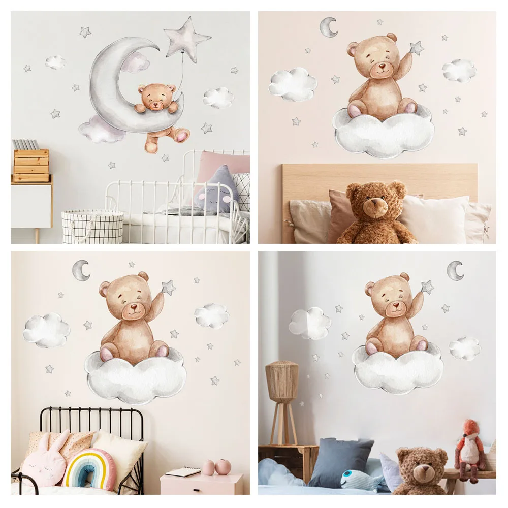 

Wall Stickers Bedroom DecorationCartoon bear moon cloud stars children's room kindergarten layout wall sticker room decor