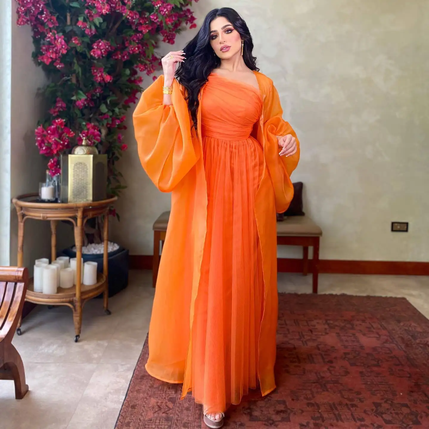 PLEINDI Luxury A-LINE Evening Dresses Wome Long Sleeves 2022 New Vintage Sequins One-Shoulder Cut-out Prom Ready-to-wear