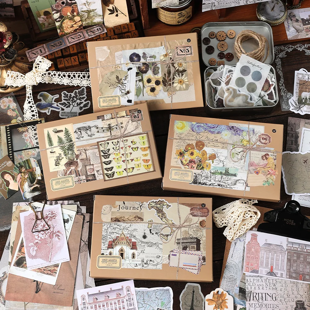 

Card Lover 160 Pcs[Vintage Forest Series] Junk Journal Material Paper Multiple Materials Deco Scrapbooking Sticker Scrapbook Kit