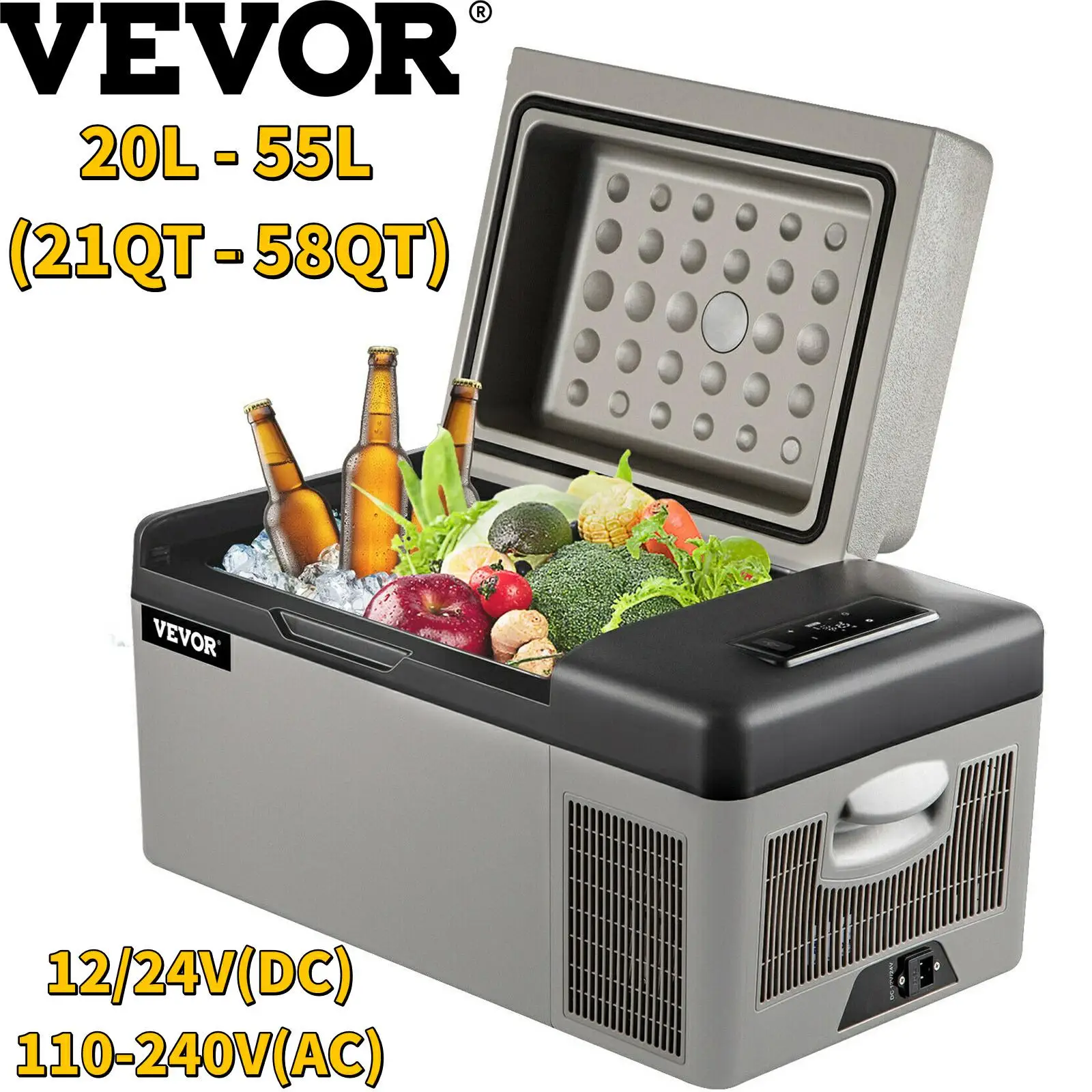 

VEVOR Mini Car Refrigerator Fridge Freezer 12V/24V DC 110-240V AC Portable Cooler 20L-55L for Camping Picnic Boating Caravan Bar