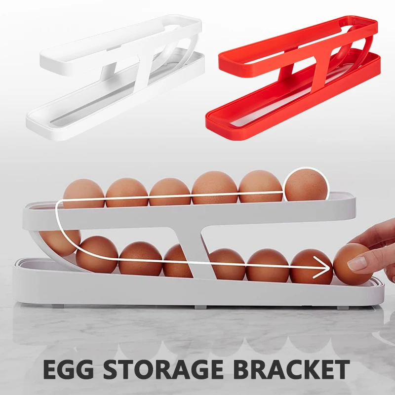 

Automatic Scrolling Egg Rack Holder Storage Box Egg Basket Container Organizer Rolldown Refrigerator Egg Dispenser For Kitchen