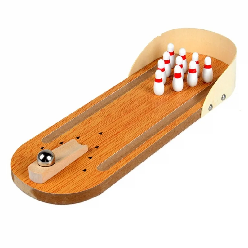 

Mini Desktop Bowling Game Set Wooden Bowling Alley Ten Metal Pin Ball Desk