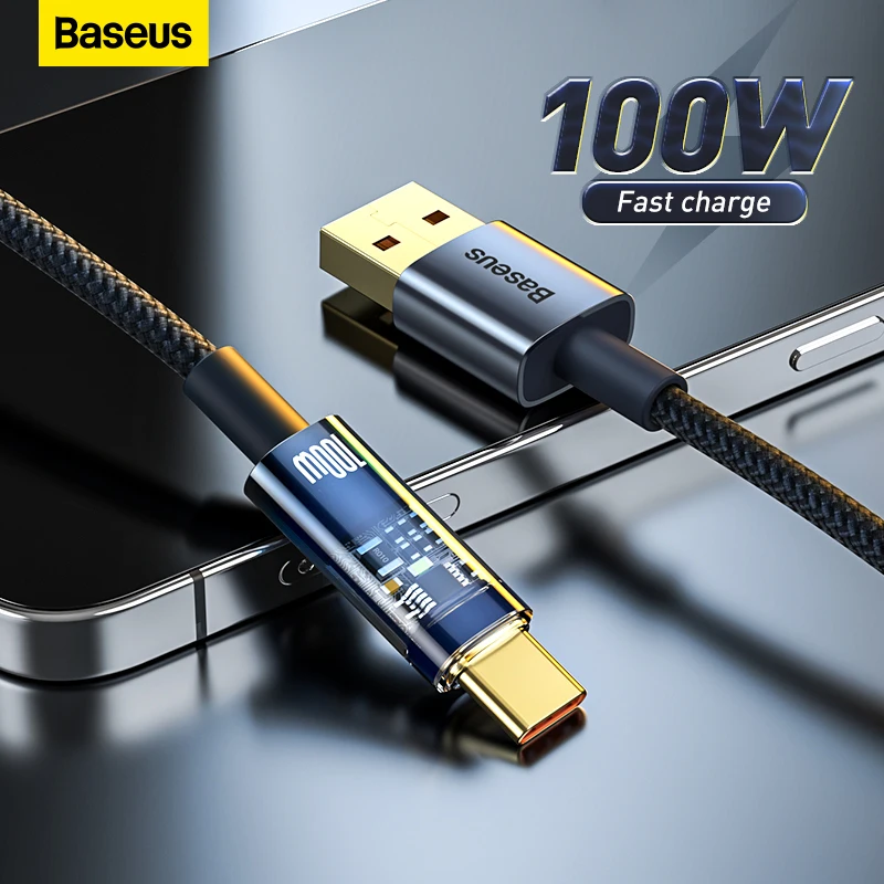 

Baseus 100W USB Type C Cable for Huawei P40 Pro Mate 30 Auto Power-Off 100W Fast Charging Cable for Samsung S21 ultra S20