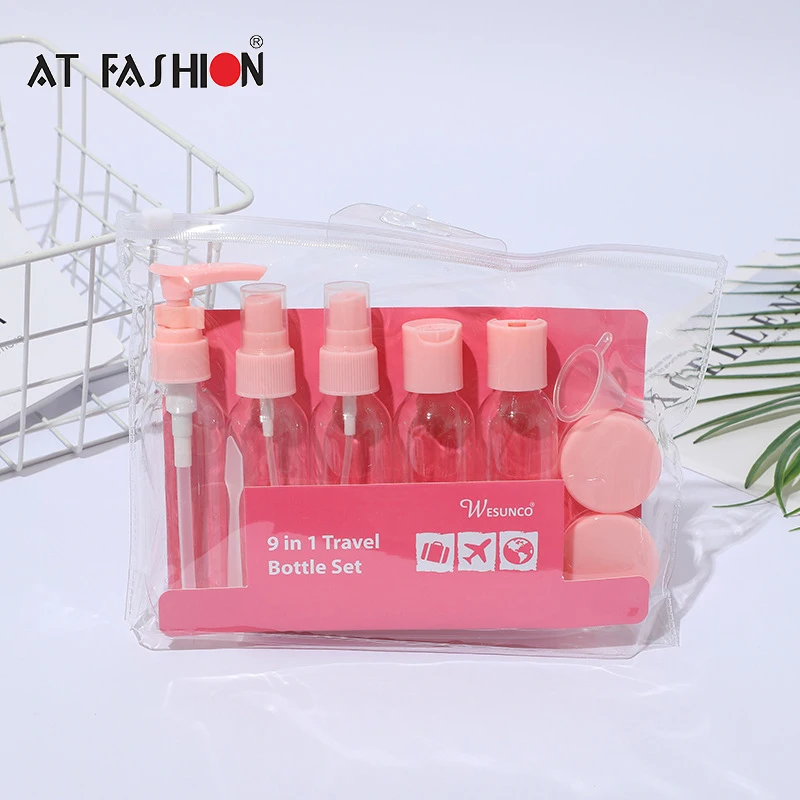 9Pcs Refillable Travel Sub-bottle Set Outdoor Dispensing Spray Lotion Shower Gel Essence Shampoo Cosmetic Empty Storage Tools