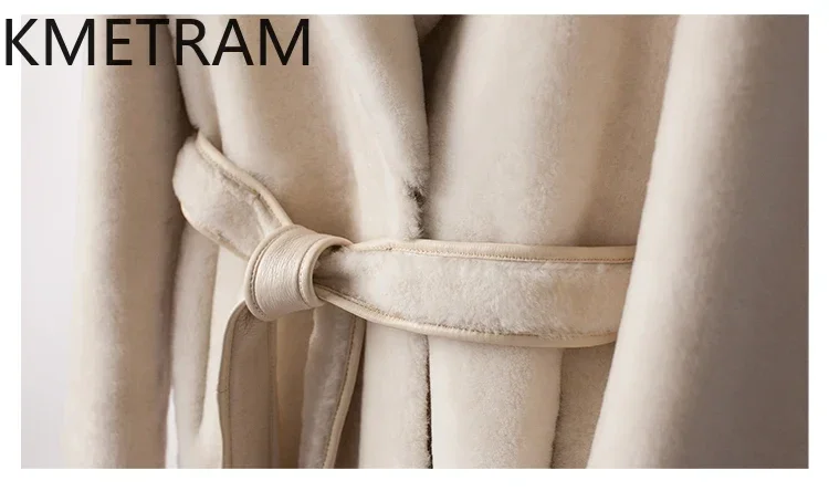 Женская шуба из натуральной мериносовой шерсти с поясом куртка натурального