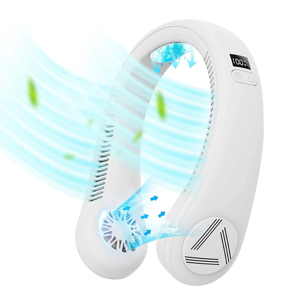 

Portable Personal Neck Fan Bladeless Rechargeable Neck Cooler Refrigeration Airneck Cooling Hanging Neck Fan White