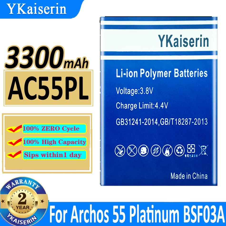 

YKaiserin Battery AC55PL 3300mAh For Archos 55 Platinum BSF03A Mobile Phone Batteira + Track NO