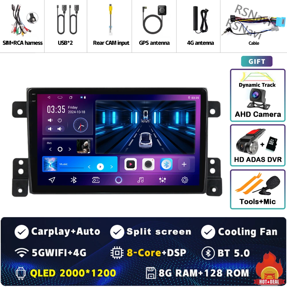 

Android 15 Carplay Auto Qualcomm 2K QLED экран автомобильный радиоплеер для Suzuki Grand Vitara 3 2005-2015 GPS мультимедиа стерео WIFI