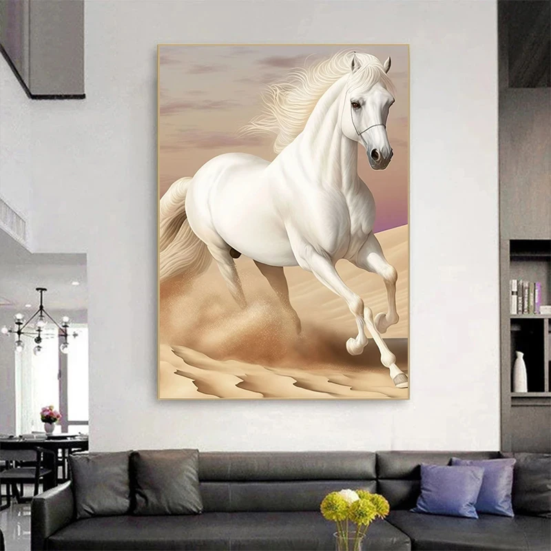 Постеры и принты в виде животных белая дикая лошадь бегущая Картина на холсте