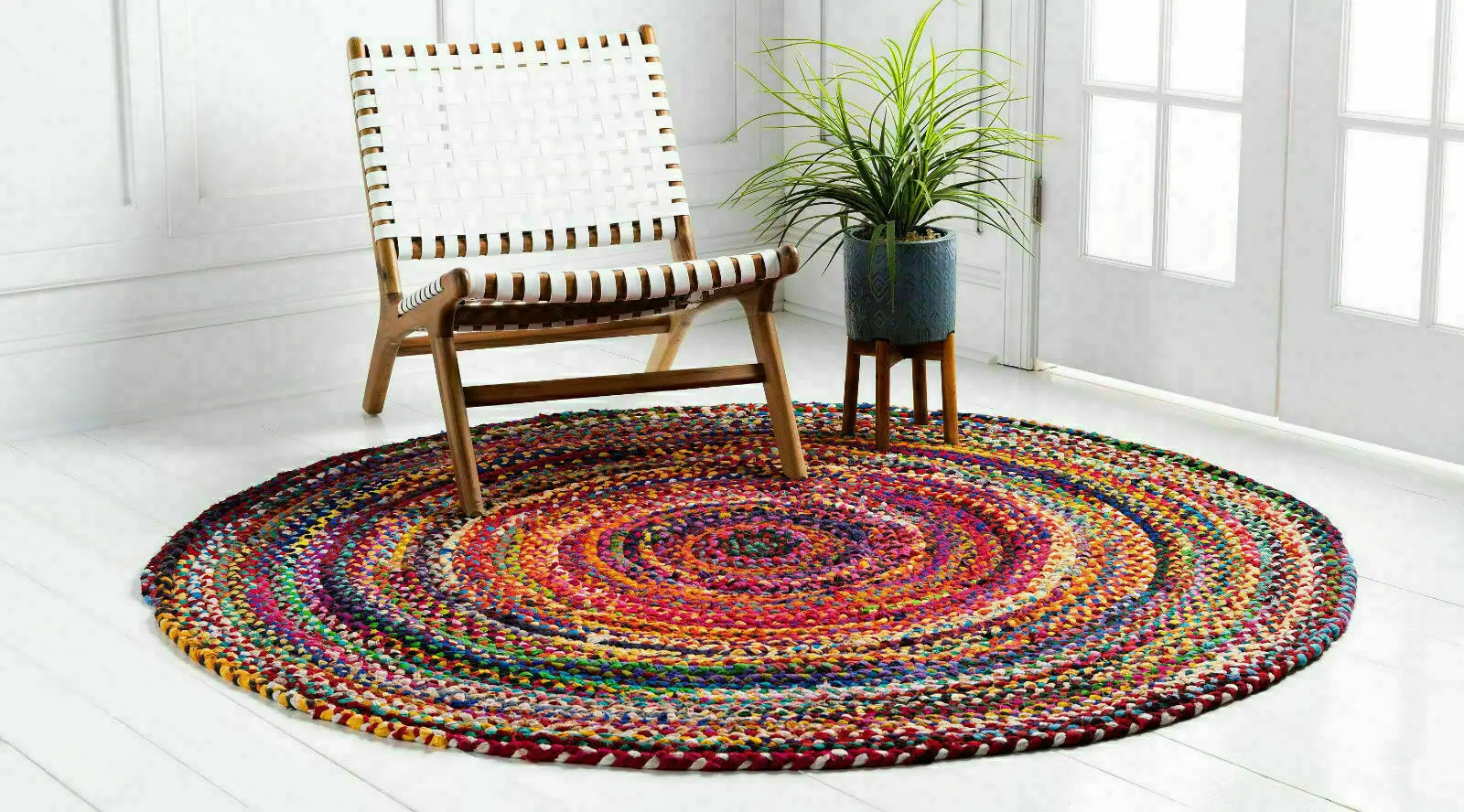 

Rug Cotton 100% Round Handmade Reversible Hallway Area Rug Modern Look Rag Rug Living Room Bedroom Floor Decoration