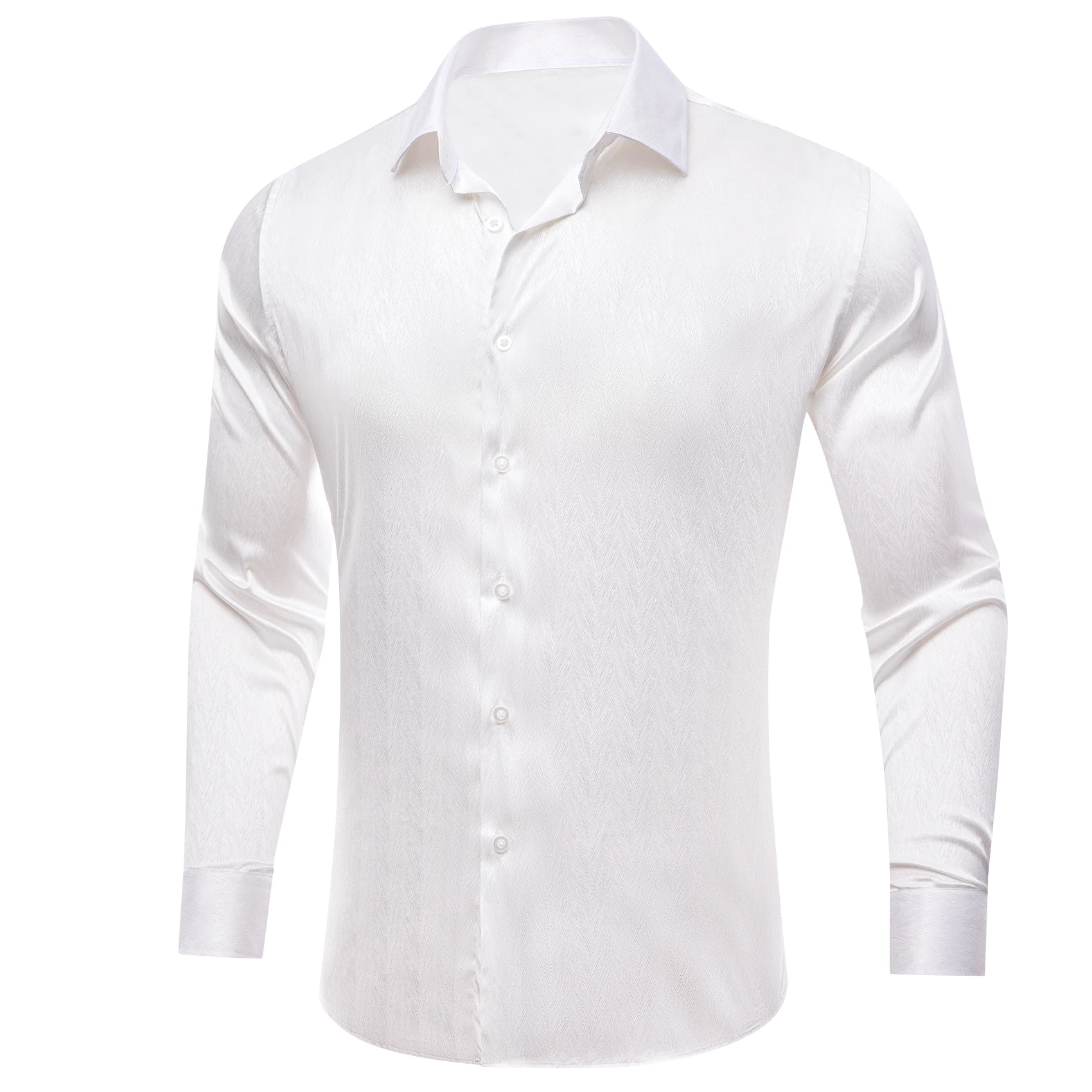 

Luxury Silk Shirts for Men Satin White Solid Plain Long Sleeve Slim Male Blouse Casual Formal Tops Breathable Barry Wang