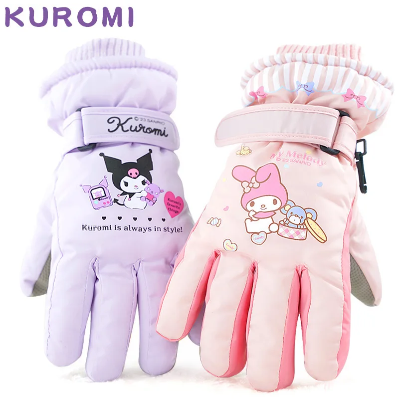 

Детские лыжные перчатки Sanrio Kuromi My Melody с мультяшным рисунком зимние Бархатные утепленные теплые перчатки для начальной школы с защитой от холода