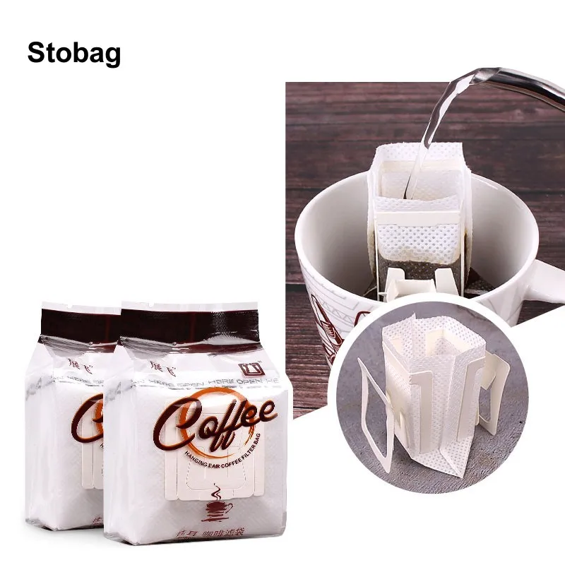 

StoBag 50pcs Coffee Filter Paper Ear Hanging Packaging Bag Pouches Set Sealed for Beans Tea Powder Storage Pocket Portable