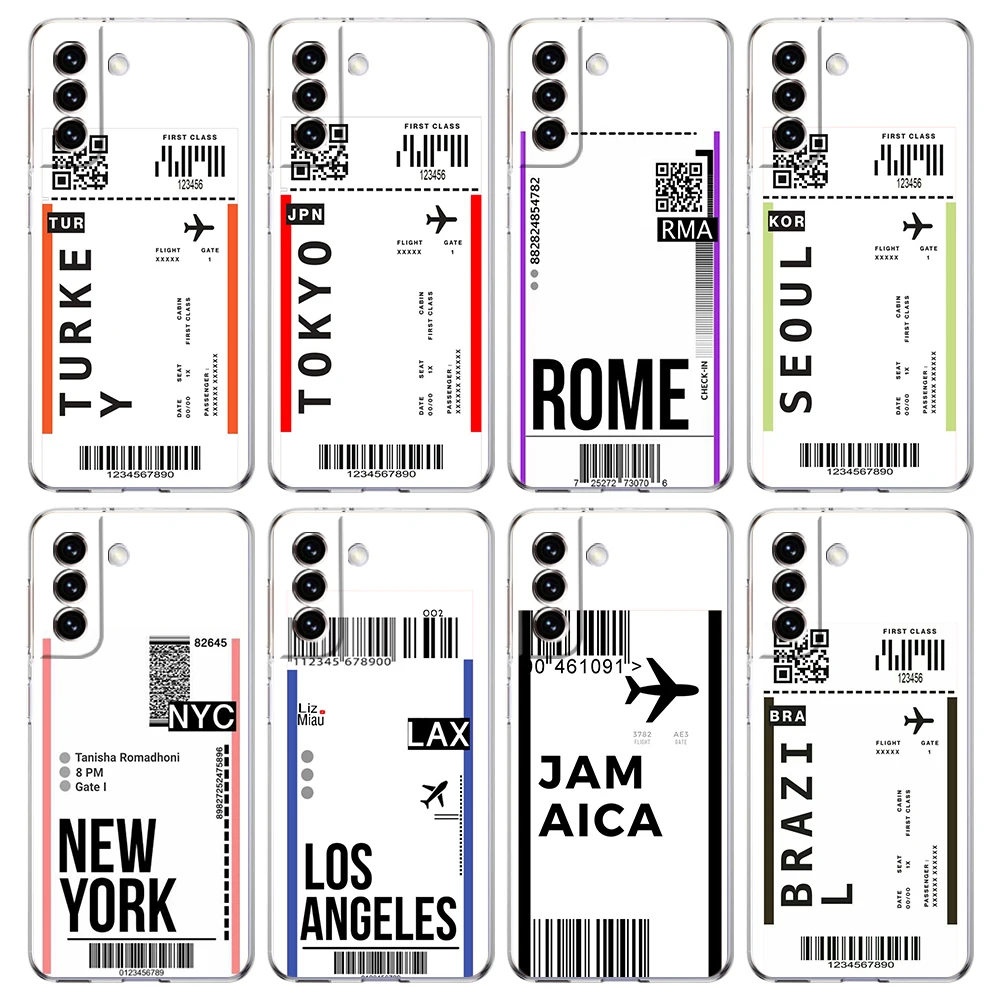 

World Travel Ticket Seoul New York Case For Samsung Galaxy S22 S20 FE Note 20 10 S21 Ultra S10 S10E M21 M31 M32 Lite Plus Shell