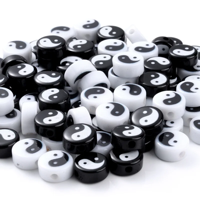 

New 10Pcs 10mm Tai Chi Resin Beads Round Flat Yin Yang Spacer Beads For Jewelry Making Charms Bracelet Diy Accessories