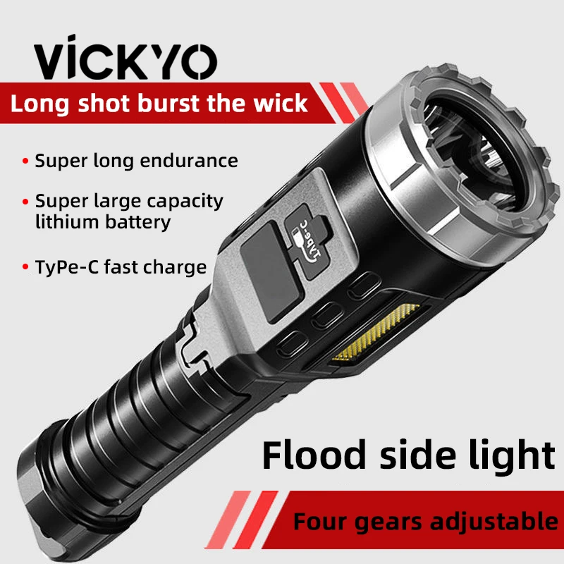 

VICKYO Super Bright LED Emergency Lights Flashlight Waterproof Buit-in Battery Camping Light USB Rechargeable Outdoor Night Lamp