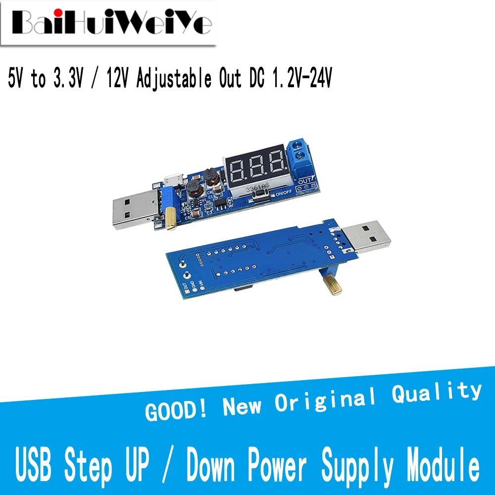 

1PCS Boost Buck Converter USB Step UP / Down Power Supply Module DC-DC 5V to 3.3V / 12V Adjustable Out DC 1.2V-24V