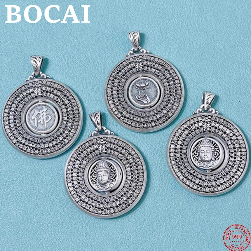 

BOCAI S999 Sterling Silver Pendants New Fashion Avalokitesvara Heart Sutra Lotus Pure Argentum Amulet Jewelry for Women Men