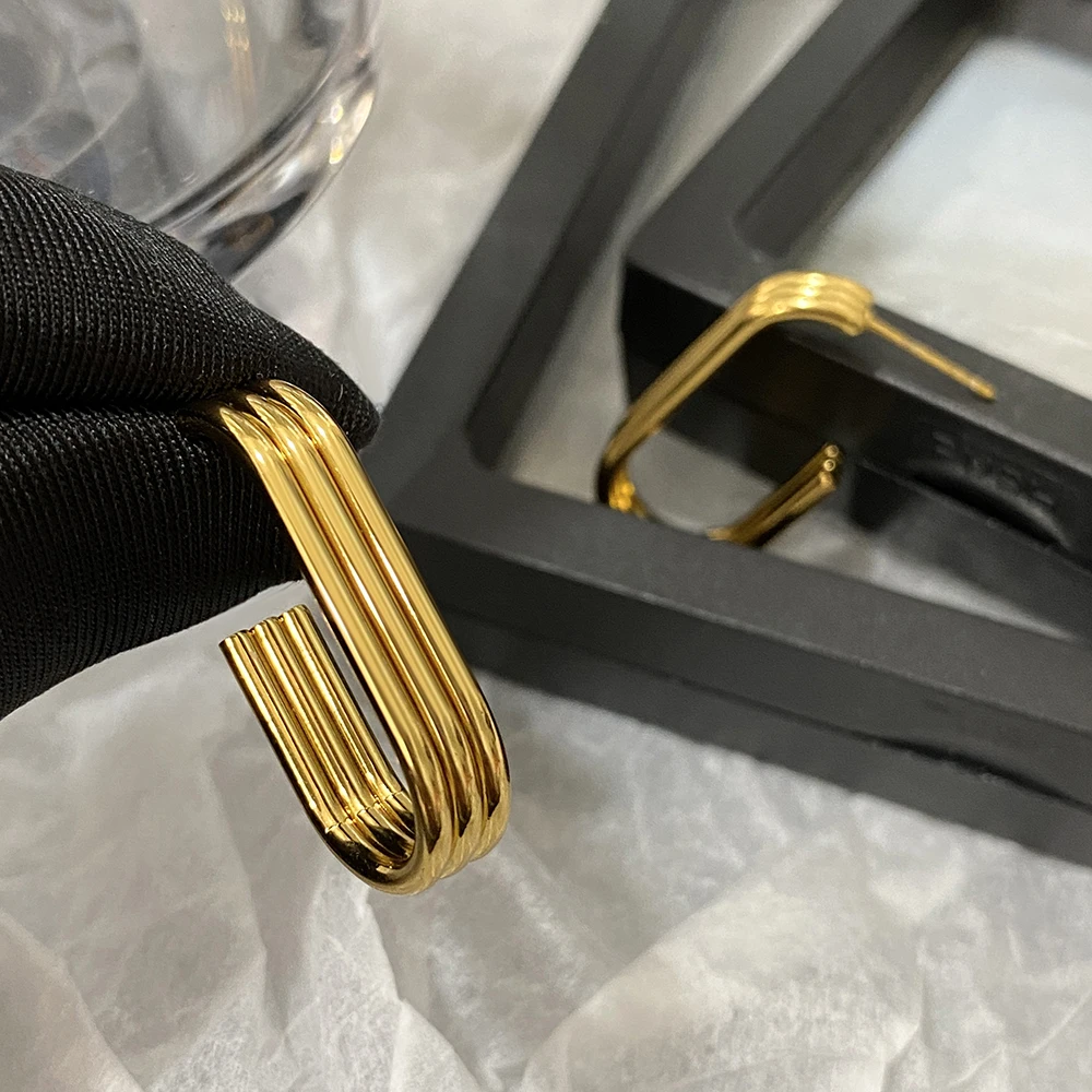 Модные золотые серьги в медном стиле Женская трехслойная крупная кольцевая