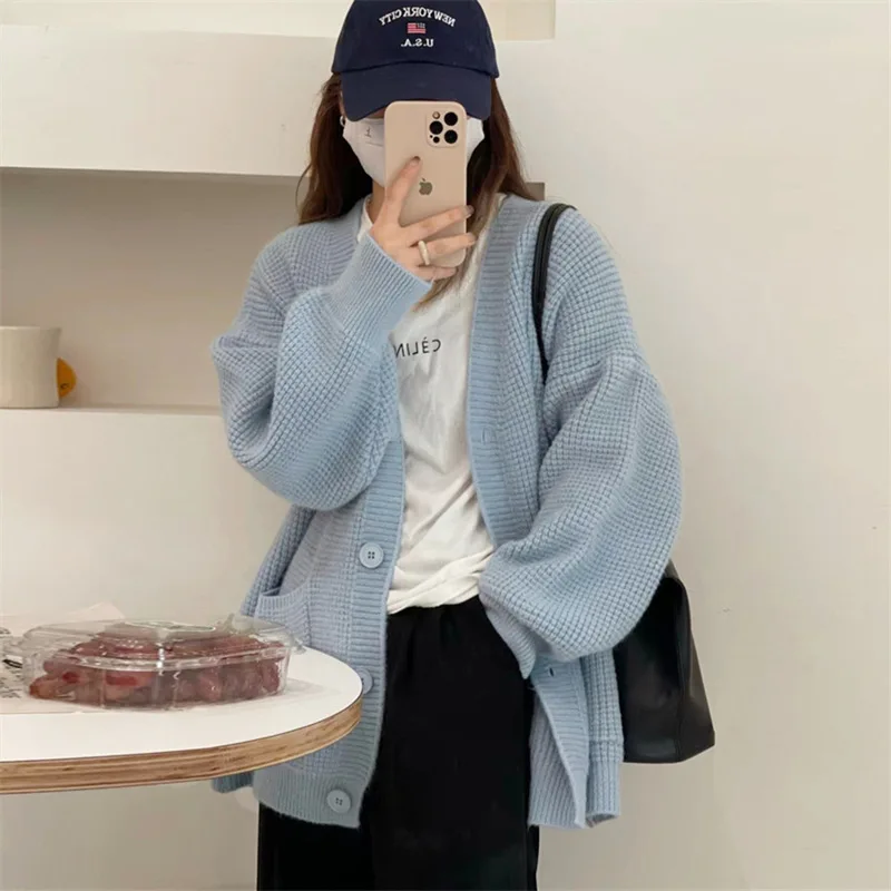 

Slouchy soft sticky sweater jacket women's V-neck loose outerwear autumn and winter versatile loose knit cardigan