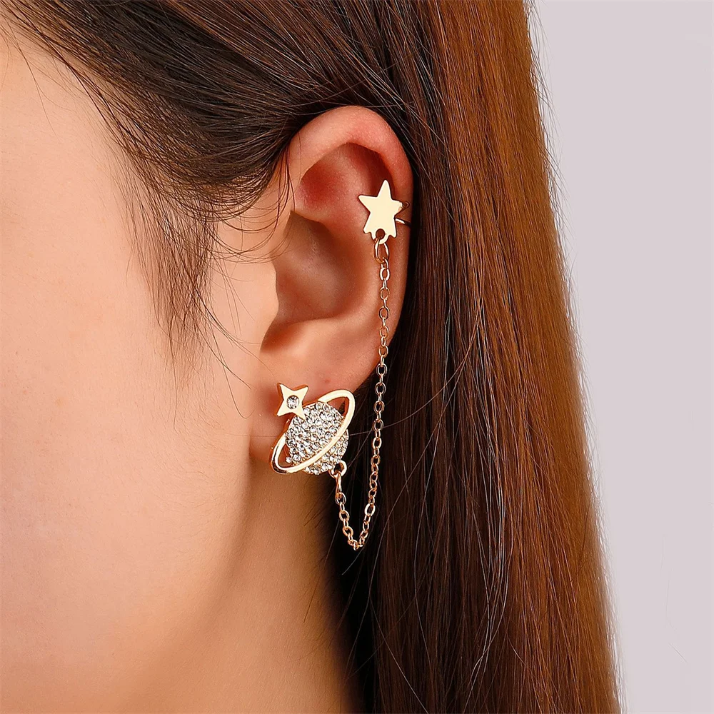 

Cute Planet Zircon Earrings for Women Fashion Mini Star Long Tassel Stud Earrings DIY Jewelry Accessories Girlfriends Gifts 2023